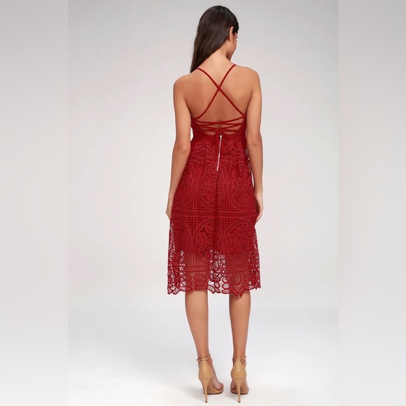 Lulu’s Real Life Dream Berry Red Lace Midi Dress - Picture 4 of 13